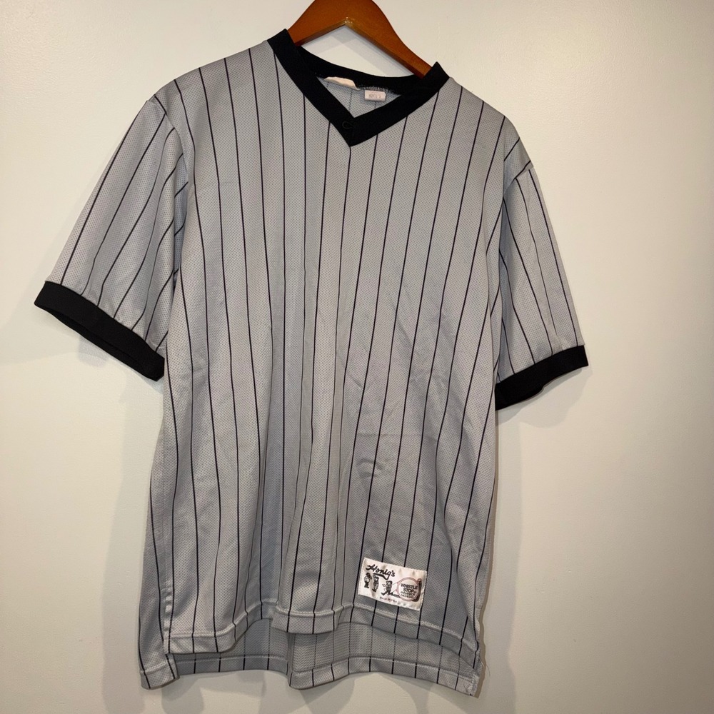 Honig's Whistle‎ Stop Referee Shirt Large Basketball Sports Black Pinstripe